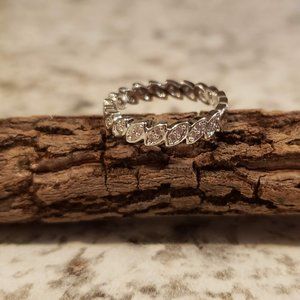 NEW! Sterling Silver CZ 925 Leaves Eternity Ring